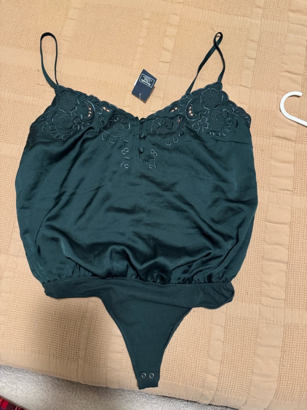 Abercrombie & Fitch Dark Green Embroidered Satin Bodysuit